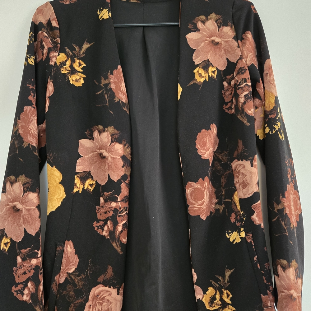 Dynamite Black Blazer with Pink and Yellow Floral Design